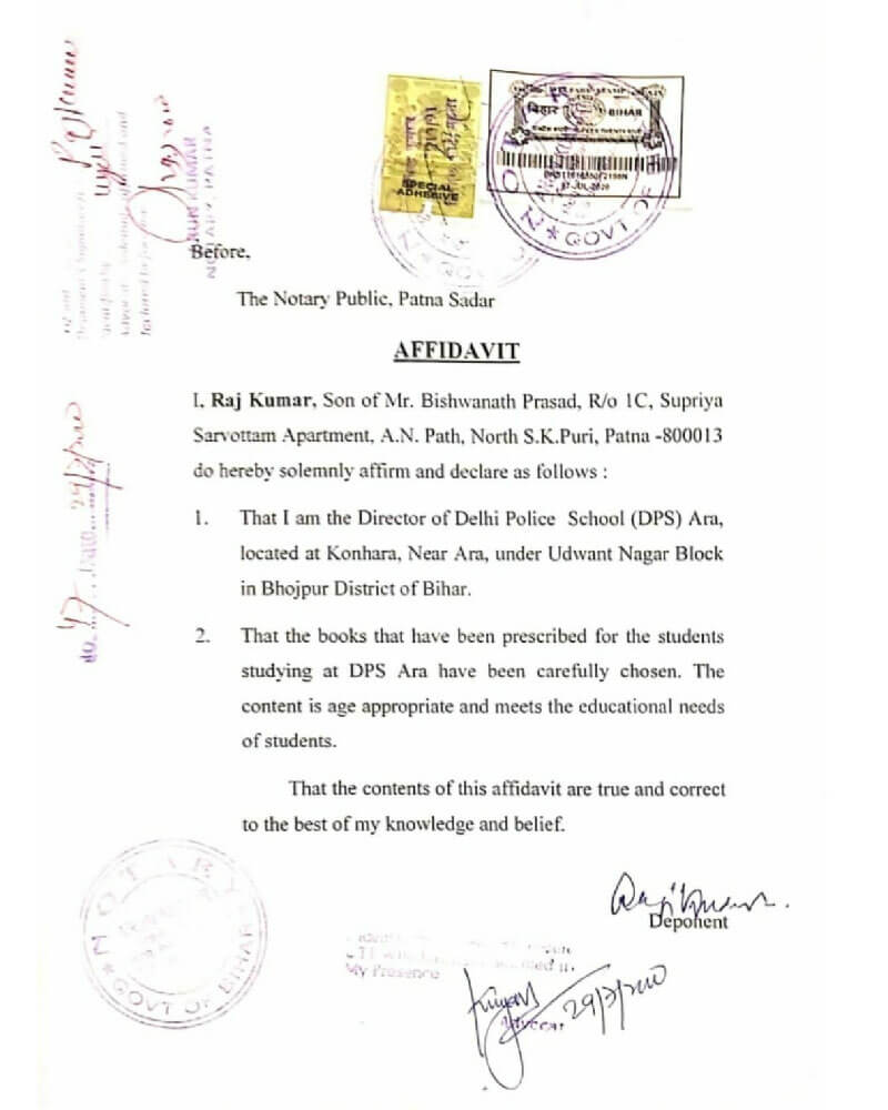 Affidavit on Content of Book by Director